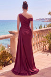 Navy Asymmetrical Ruched Shealth Long Formal Dress with Side Streamer