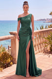 Navy Asymmetrical Ruched Shealth Long Formal Dress with Side Streamer