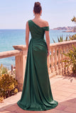 Navy Asymmetrical Ruched Shealth Long Formal Dress with Side Streamer