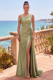 Navy Asymmetrical Ruched Shealth Long Formal Dress with Side Streamer
