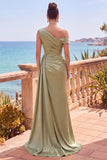 Navy Asymmetrical Ruched Shealth Long Formal Dress with Side Streamer