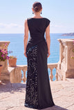 Black Sequins Asymmetrical Ruched Sheath Formal Dress with Slit