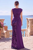 Black Sequins Asymmetrical Ruched Sheath Formal Dress with Slit