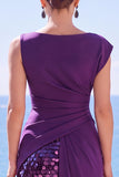 Black Sequins Asymmetrical Ruched Sheath Formal Dress with Slit