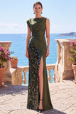 Black Sequins Asymmetrical Ruched Sheath Formal Dress with Slit