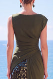 Black Sequins Asymmetrical Ruched Sheath Formal Dress with Slit