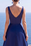Pink A-Line Pearls Ruched V-Neck Long Formal Dress with Slit