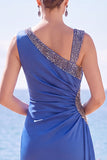 Dark Green Beaded Asymmetrical Neck Ruched Mermaid Formal Dress
