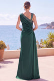 Dark Green Beaded Asymmetrical Neck Ruched Mermaid Formal Dress