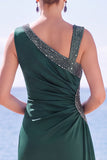 Dark Green Beaded Asymmetrical Neck Ruched Mermaid Formal Dress
