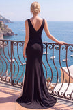 Black And White Mermaid V-Neck Long Formal Dress with Slit