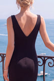 Black And White Mermaid V-Neck Long Formal Dress with Slit
