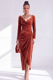 Dark Green Bodycon Velvet V-Neck Long Sleeves Mother of the Bride Dress with Slit