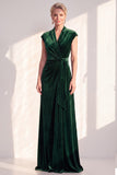 Dark Blue Velvet A-Line V-Neck Ruched Long Mother Of The Bride Dress
