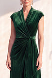 Dark Blue Velvet A-Line V-Neck Ruched Long Mother Of The Bride Dress