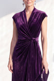Dark Blue Velvet A-Line V-Neck Ruched Long Mother Of The Bride Dress