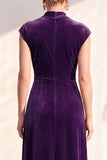 Dark Blue Velvet A-Line V-Neck Ruched Long Mother Of The Bride Dress