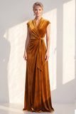 Dark Blue Velvet A-Line V-Neck Ruched Long Mother Of The Bride Dress