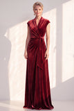 Dark Blue Velvet A-Line V-Neck Ruched Long Mother Of The Bride Dress