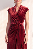 Dark Blue Velvet A-Line V-Neck Ruched Long Mother Of The Bride Dress