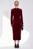 Navy Sheath Velvet Ruched Bateau Neck Mother Of The Bride Dress