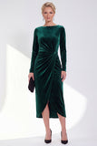 Navy Sheath Velvet Ruched Bateau Neck Mother Of The Bride Dress