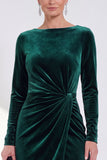 Navy Sheath Velvet Ruched Bateau Neck Mother Of The Bride Dress