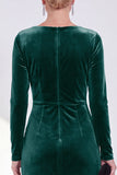 Navy Sheath Velvet Ruched Bateau Neck Mother Of The Bride Dress