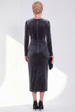Navy Sheath Velvet Ruched Bateau Neck Mother Of The Bride Dress