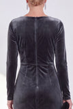 Navy Sheath Velvet Ruched Bateau Neck Mother Of The Bride Dress