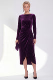 Navy Sheath Velvet Ruched Bateau Neck Mother Of The Bride Dress
