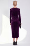 Navy Sheath Velvet Ruched Bateau Neck Mother Of The Bride Dress