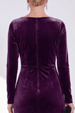 Navy Sheath Velvet Ruched Bateau Neck Mother Of The Bride Dress