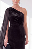 Burgundy One Shoulder Sheath Ruched Mother Of The Bride Dress with Side Cape