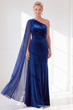 Burgundy One Shoulder Sheath Ruched Mother Of The Bride Dress with Side Cape