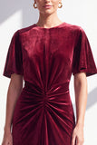 Dark Blue Sheath Ruched Velvet Mother Of The Bride Dress