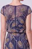 Navy Beaded Batueau A-Line Long Mother Of The Bride Dress