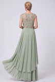 Navy A-Line Illusion Neck Beaded Long Mother Of The Bride Dress