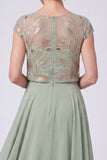 Navy A-Line Illusion Neck Beaded Long Mother Of The Bride Dress