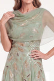 Navy Beaded Sequins A-Line Long Mother Of The Bride Dress with Cape