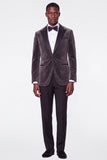 2 Piece Dark Gray Peak Lapel Velvet One Button Men's Prom Suits