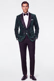 Dark Green 2 Piece Shawl Lapel Velvet Men's Suits with Sequins