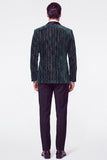 Dark Green 2 Piece Shawl Lapel Velvet Men's Suits with Sequins