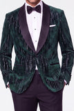Dark Green 2 Piece Shawl Lapel Velvet Men's Suits with Sequins