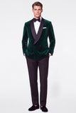 Burgundy 2 Piece Velvet Shawl Lapel Double Breasted Men's Prom Suits