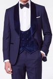 3 Piece Dark Blue Single Breasted Shawl Lapel Men's Prom Suits