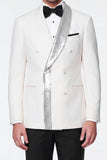 White 2 Piece Double Breasted Shawl Lapel Men's Prom Suits with Sequins