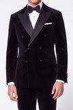 Black 2 Piece Velvet Peak Lapel Double Breasted Men's Prom Suits