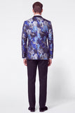 2 Piece Black Blue Jacquard Peak Lapel Single Breasted Men's Prom Suits
