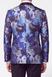 2 Piece Black Blue Jacquard Peak Lapel Single Breasted Men's Prom Suits